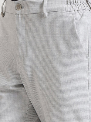Light Grey Striped Slim Fit Casual Trouser | JadeBlue