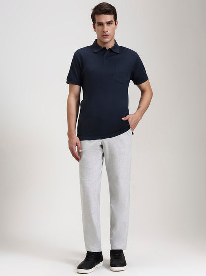 Light Grey Striped Slim Fit Casual Trouser | JadeBlue