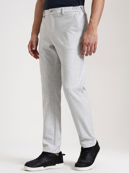 Light Grey Striped Slim Fit Casual Trouser | JadeBlue
