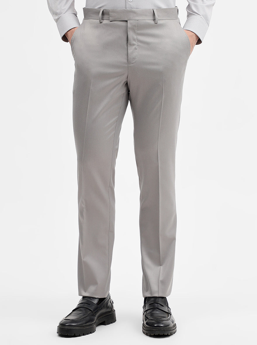 Light Grey Solid Slim Fit Formal Trouser | Greenfibre
