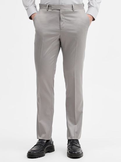 Light Grey Solid Slim Fit Formal Trouser | Greenfibre