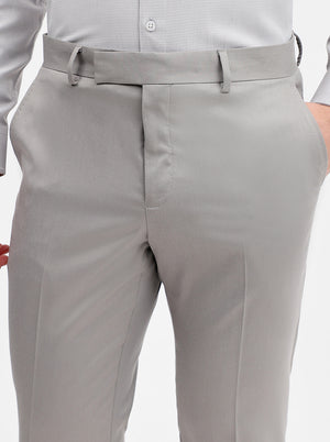 Light Grey Solid Slim Fit Formal Trouser | Greenfibre