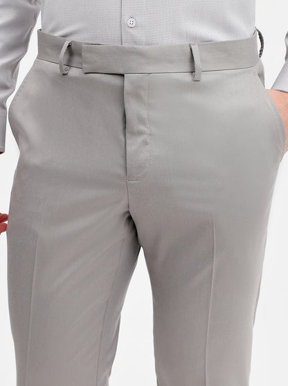 Light Grey Solid Slim Fit Formal Trouser | Greenfibre