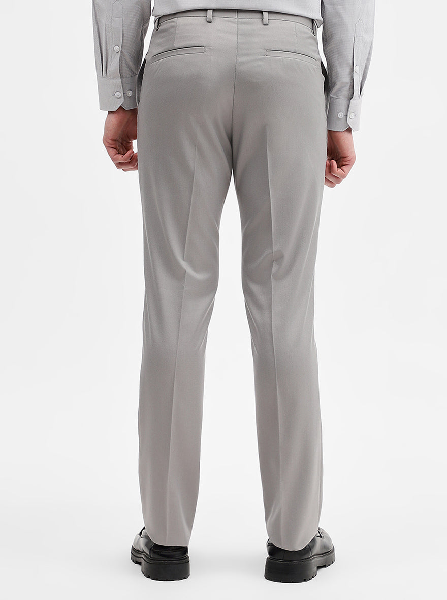 Light Grey Solid Slim Fit Formal Trouser | Greenfibre