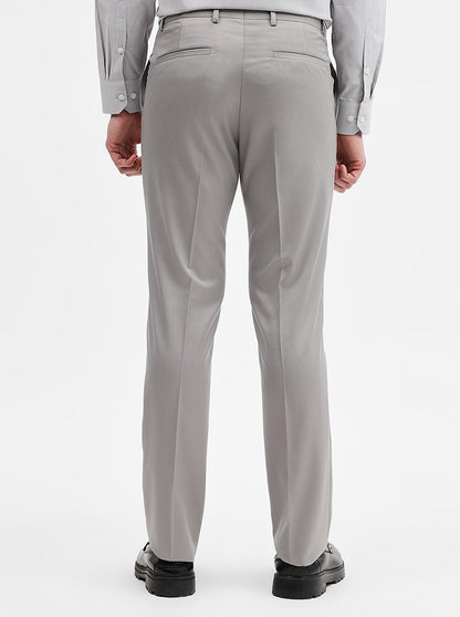 Light Grey Solid Slim Fit Formal Trouser | Greenfibre