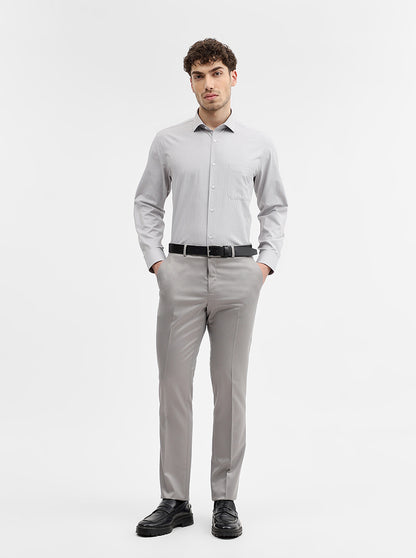 Light Grey Solid Slim Fit Formal Trouser | Greenfibre