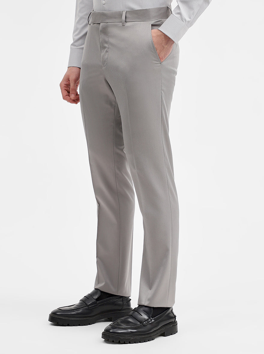 Light Grey Solid Slim Fit Formal Trouser | Greenfibre