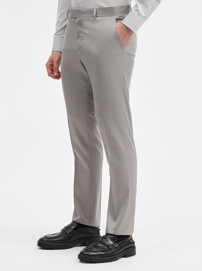 Light Grey Solid Slim Fit Formal Trouser | Greenfibre