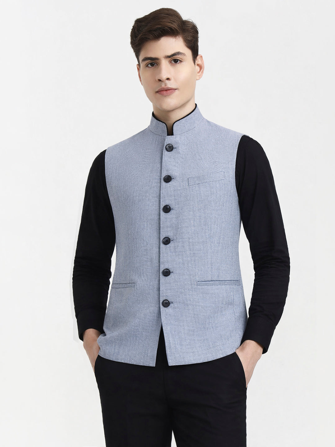 Sky Blue Solid  Modi Jacket | JadeBlue