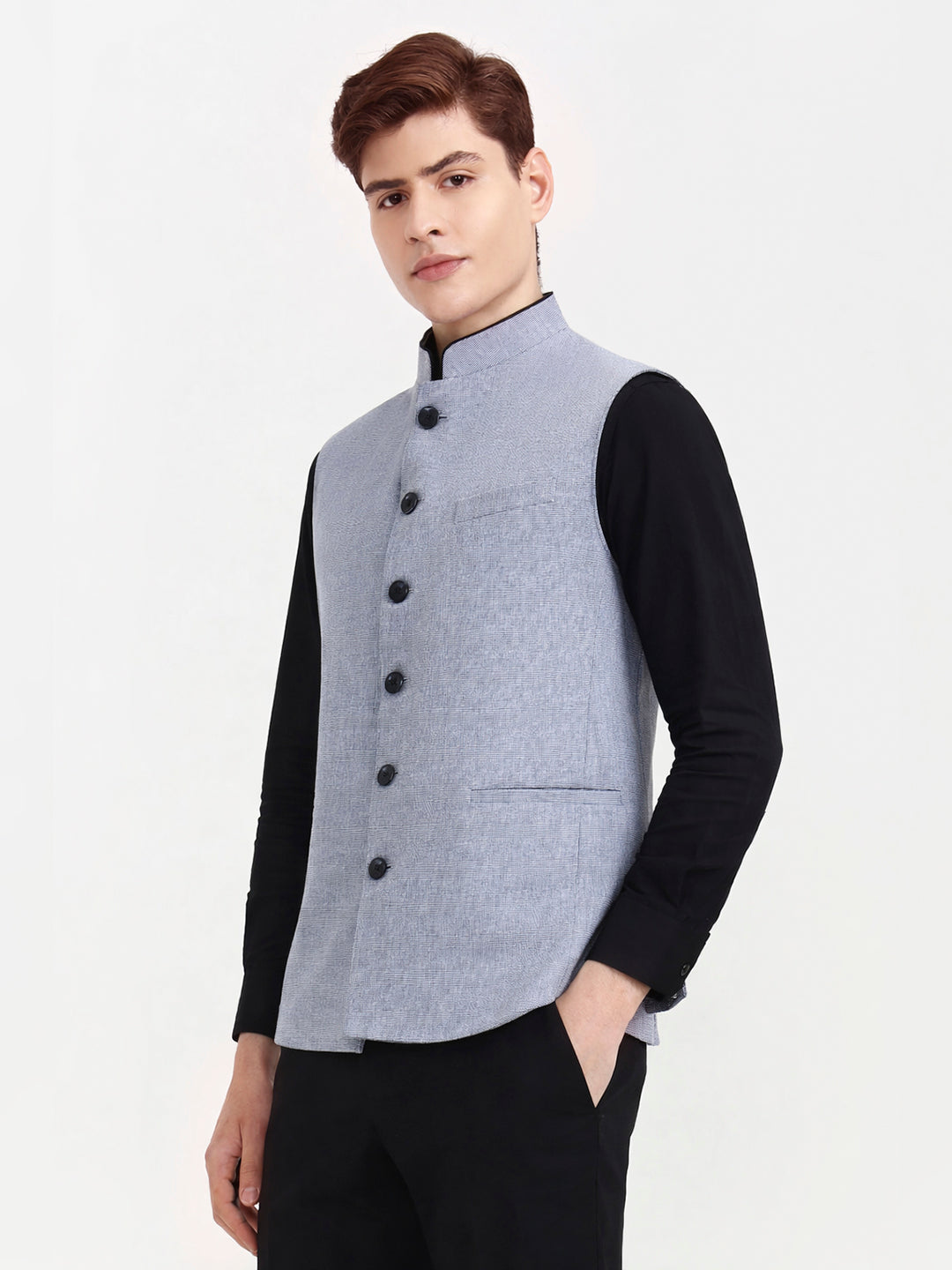Sky Blue Solid  Modi Jacket | JadeBlue