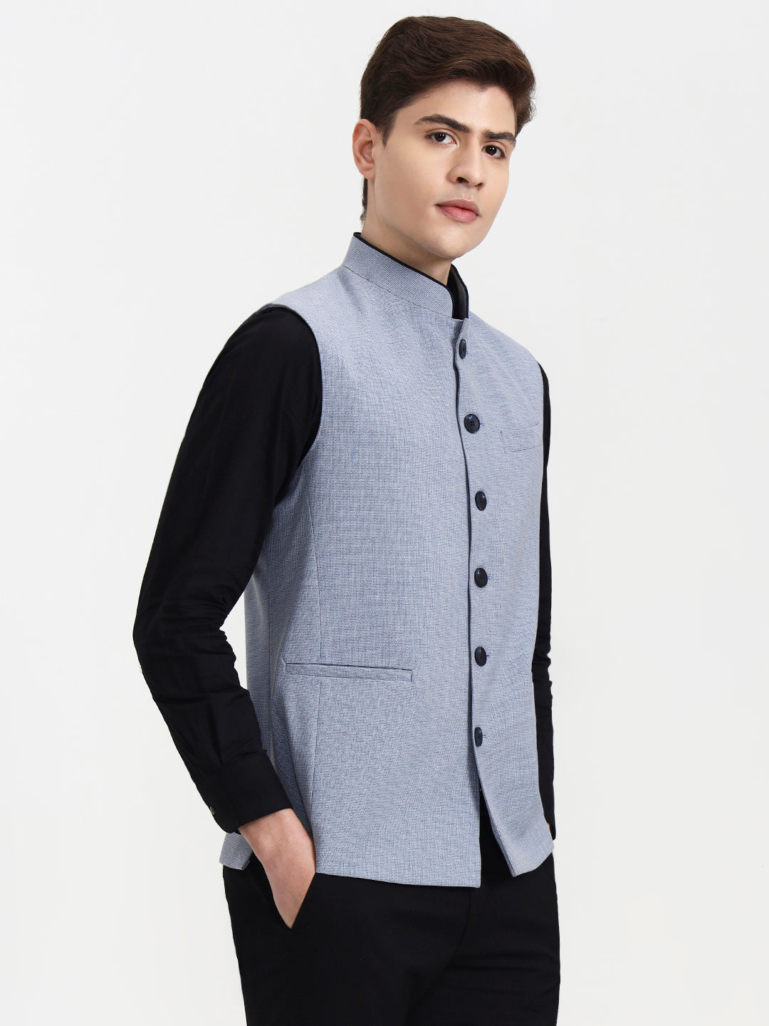 Sky Blue Solid  Modi Jacket | JadeBlue
