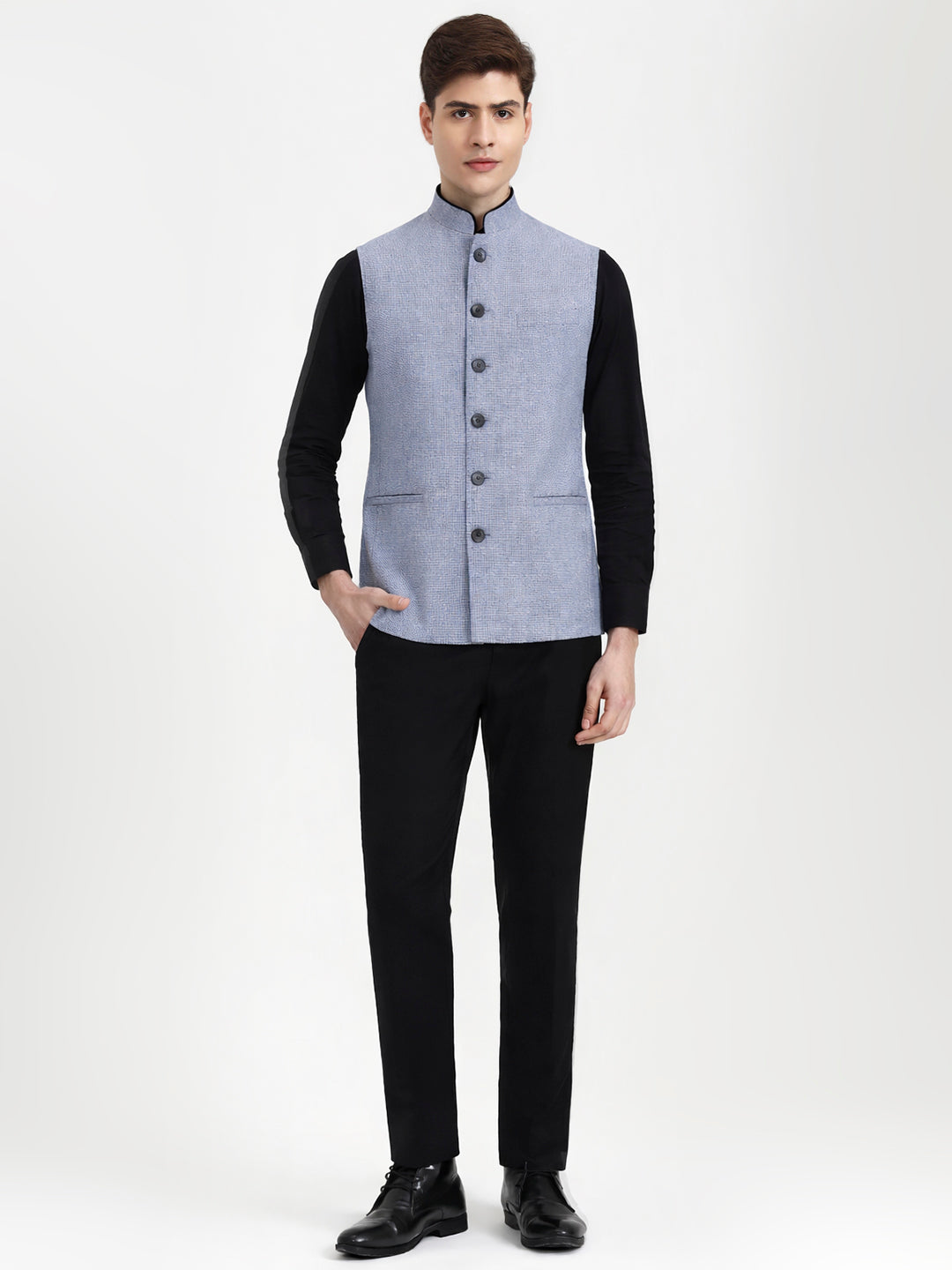 Sky Blue Solid  Modi Jacket | JadeBlue