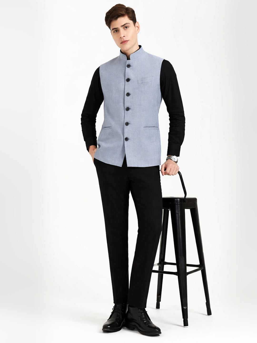 Sky Blue Solid  Modi Jacket | JadeBlue