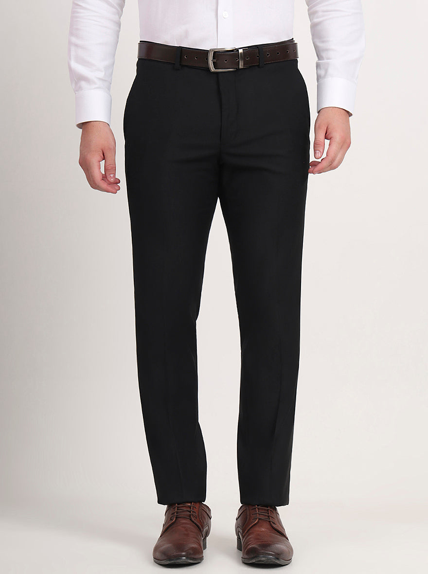 Black Solid Slim Fit Formal Trouser | Metal