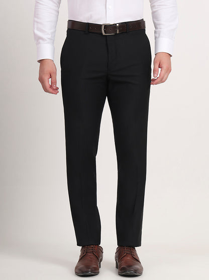 Black Solid Slim Fit Formal Trouser | Metal