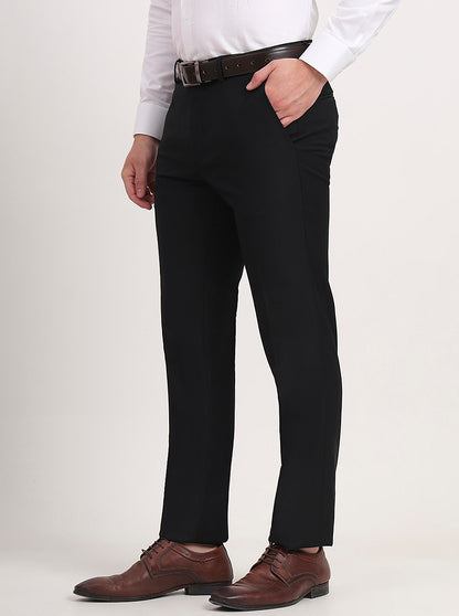 Black Solid Slim Fit Formal Trouser | Metal