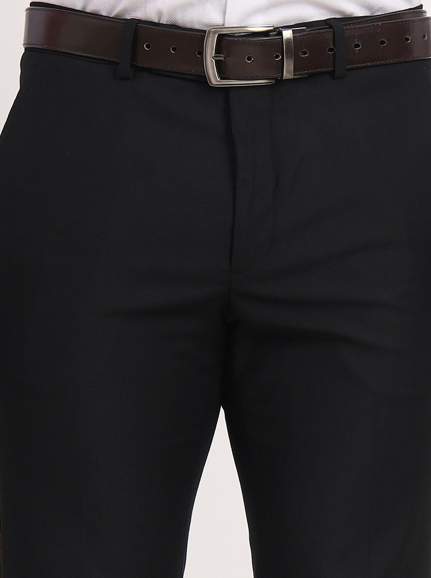 Black Solid Slim Fit Formal Trouser | Metal