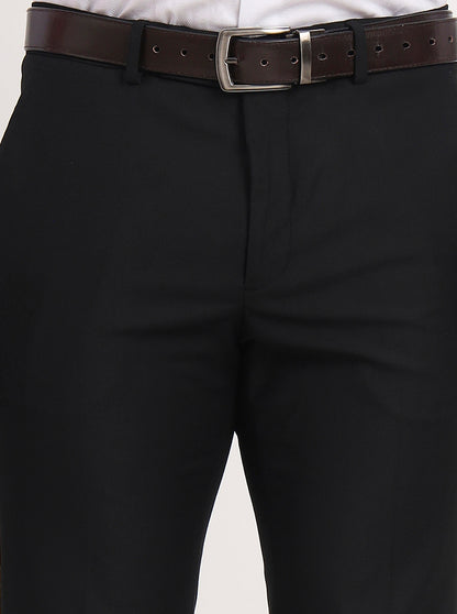 Black Solid Slim Fit Formal Trouser | Metal