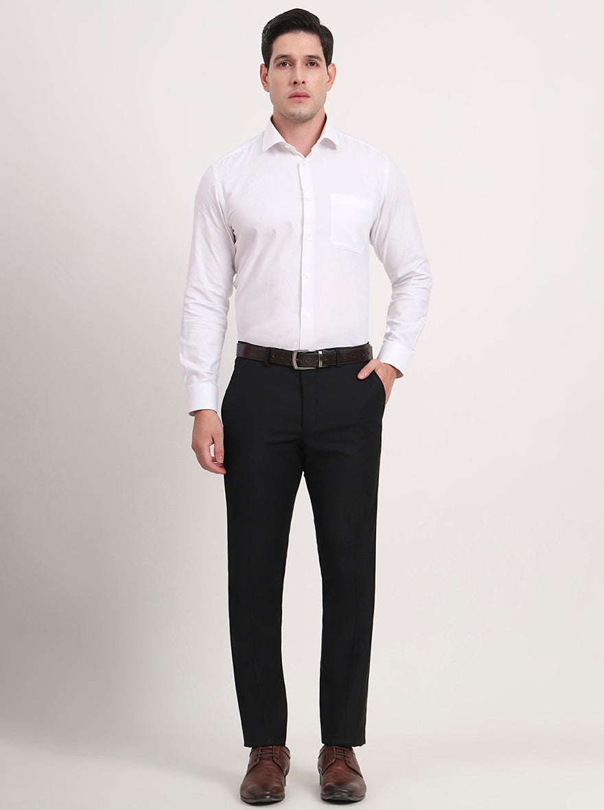 Black Solid Slim Fit Formal Trouser | Metal