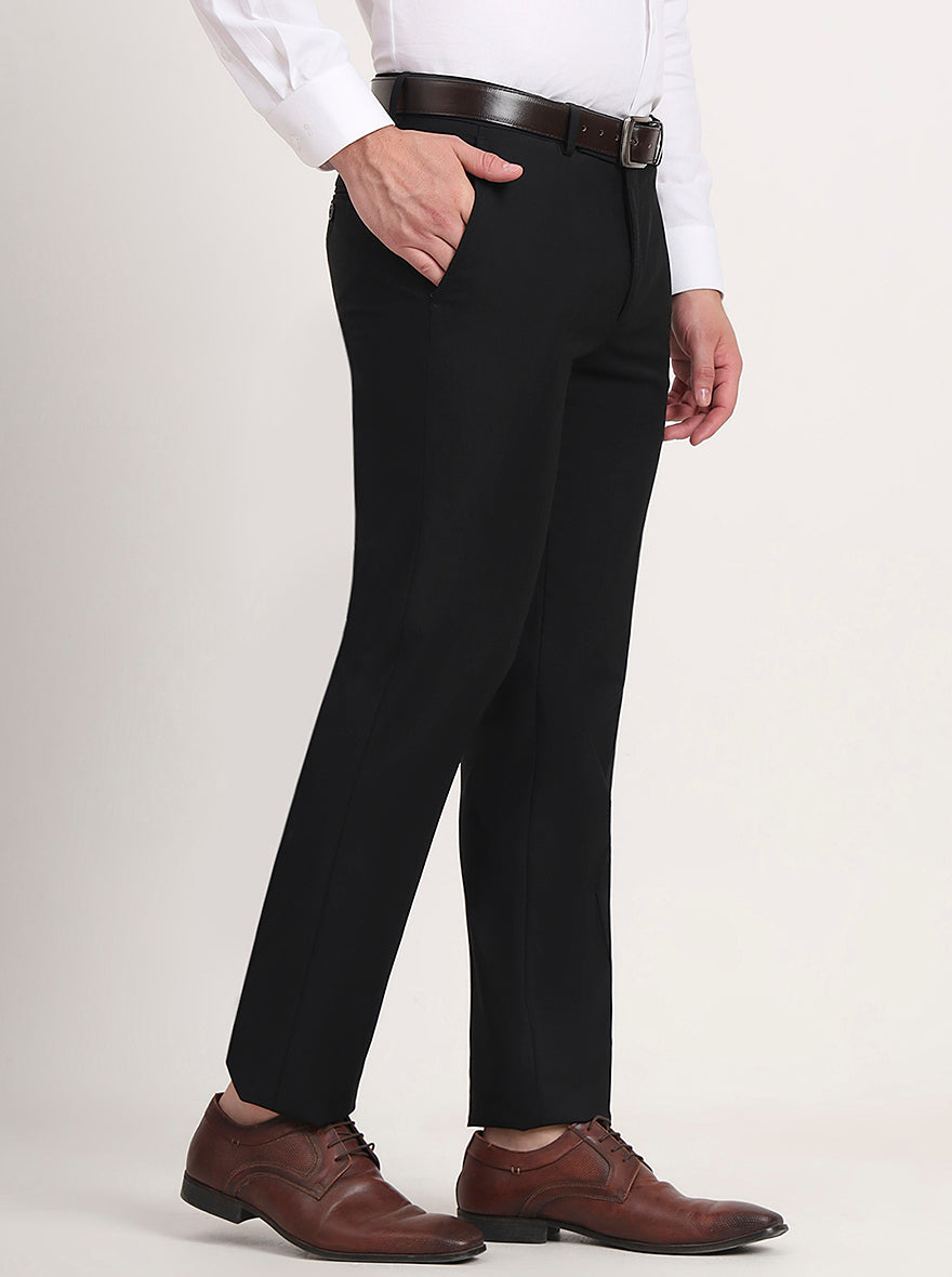 Black Solid Slim Fit Formal Trouser | Metal
