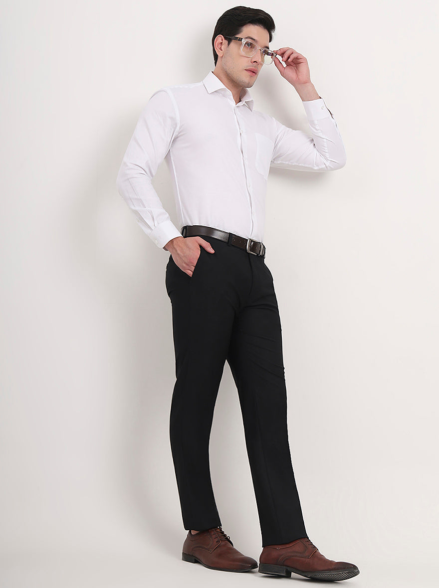 Black Solid Slim Fit Formal Trouser | Metal