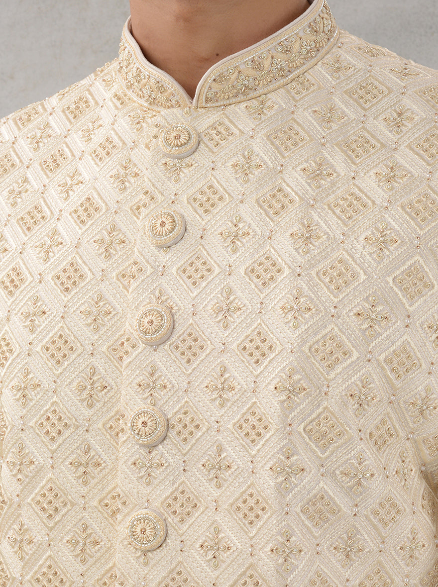 Cream & Gold Sherwani | Azania