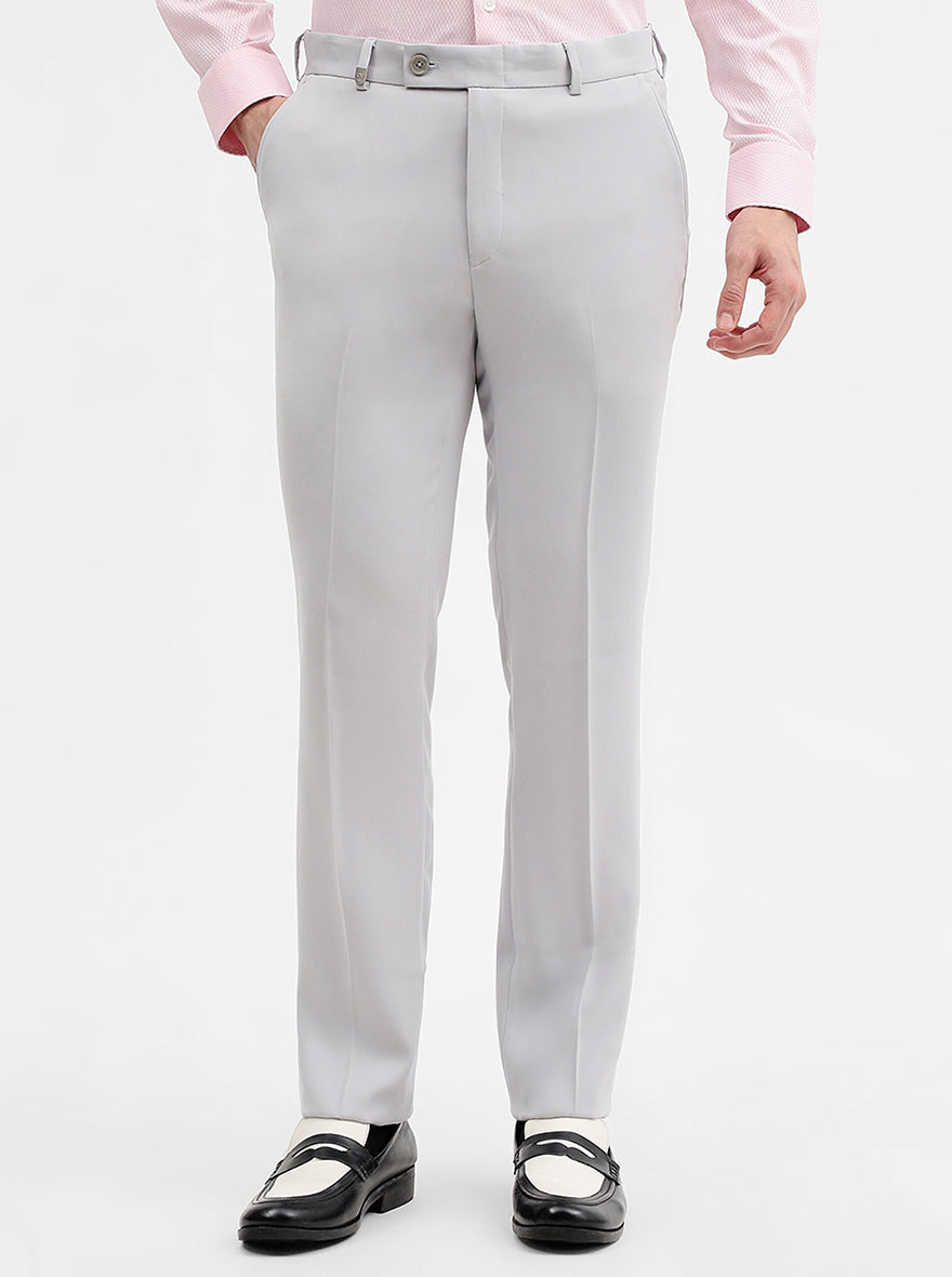 Light Grey Solid Slim Fit Formal Trouser | Wyre