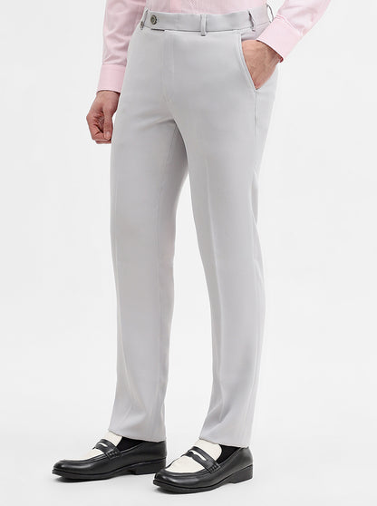 Light Grey Solid Slim Fit Formal Trouser | Wyre