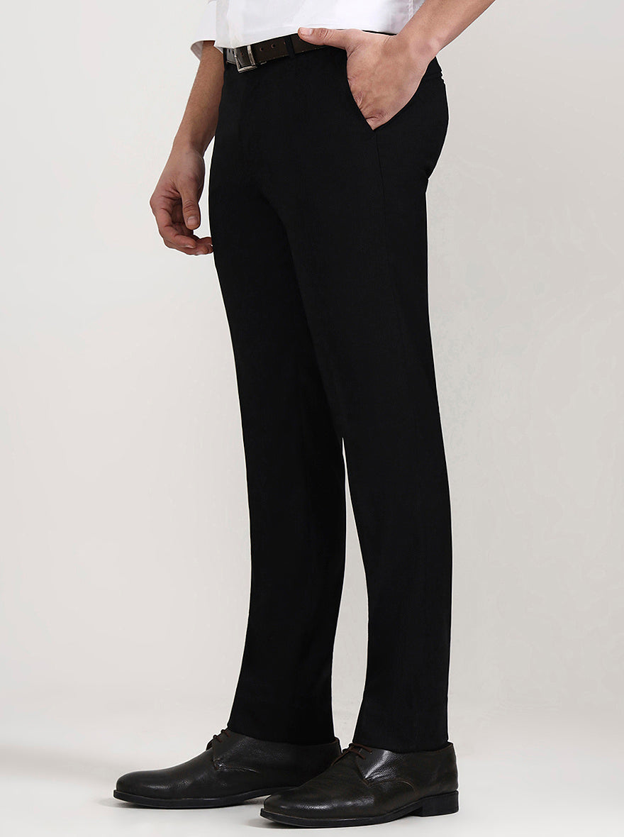 Black Solid Slim Fit Formal Trouser | Metal