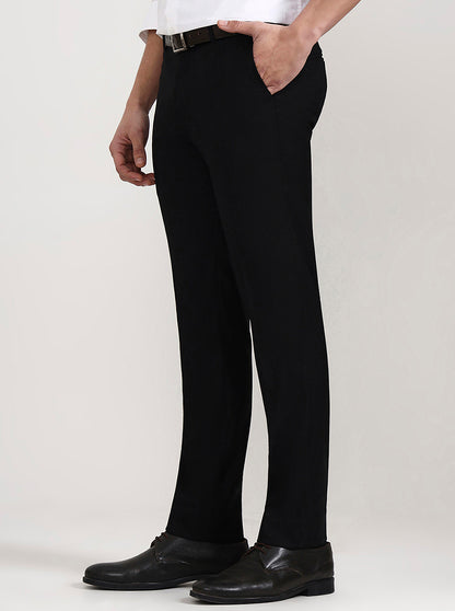 Black Solid Slim Fit Formal Trouser | Metal