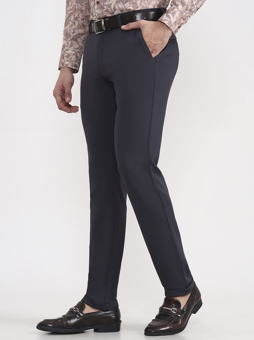 Grey Solid Slim Fit Club Wear Trouser | Wyre