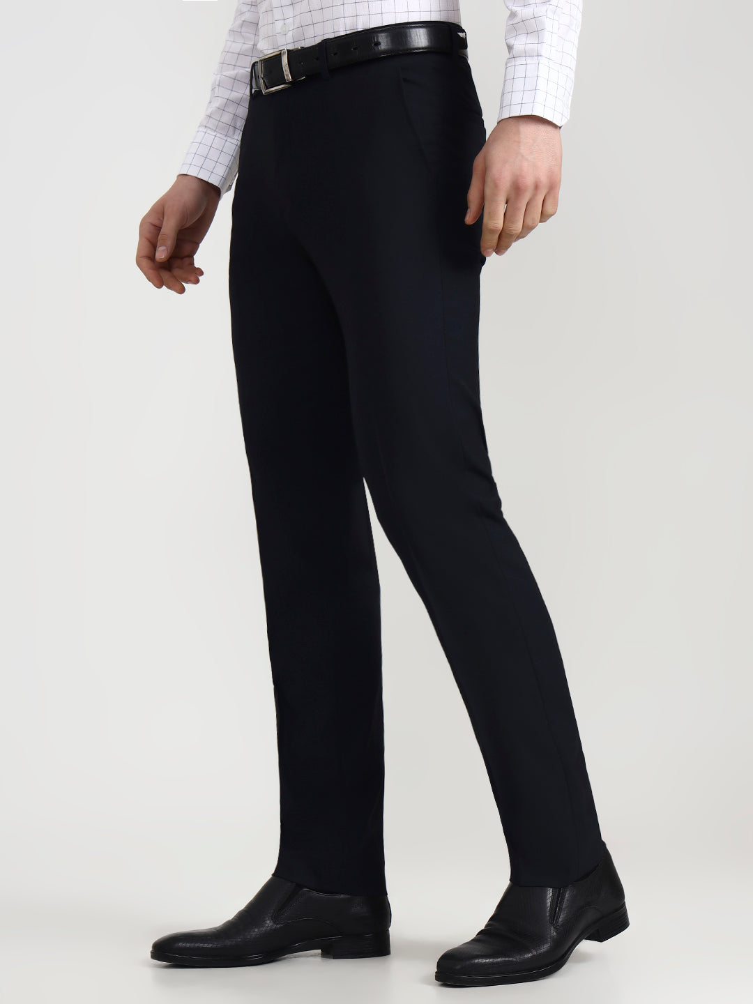Navy Blue Solid Slim Fit Formal Trouser | Greenfibre