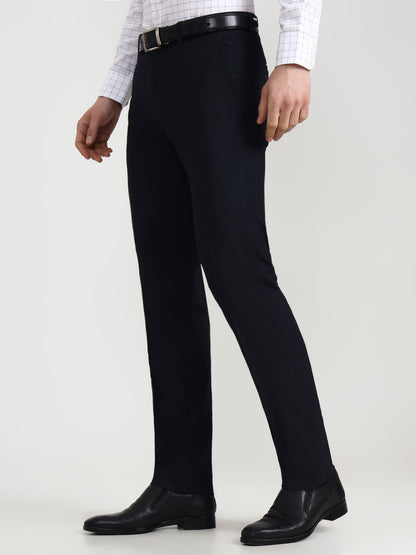 Navy Blue Solid Slim Fit Formal Trouser | Greenfibre