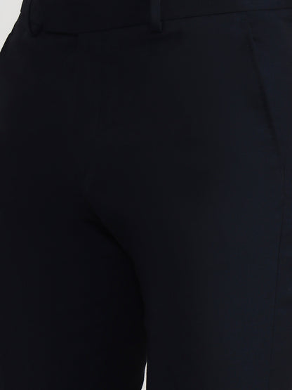 Navy Blue Solid Slim Fit Formal Trouser | Greenfibre