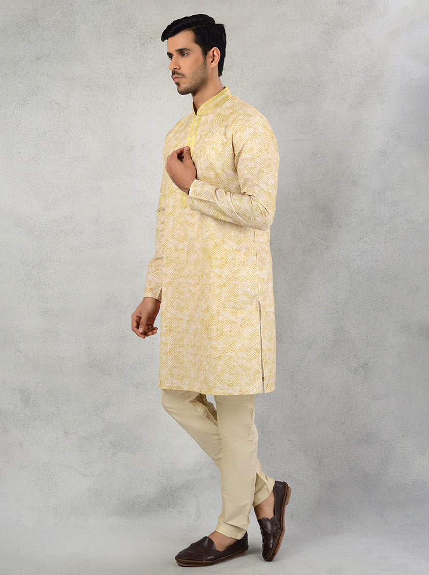 Azania Mustard Yellow Printed Silk Blend Classic Kurta Pajama Set for