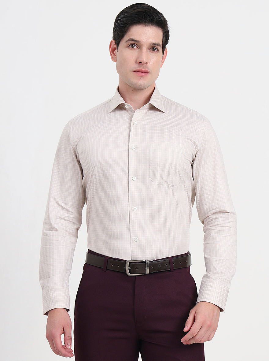Beige Checked Slim Fit Formal Shirt | JadeBlue Super Luxe
