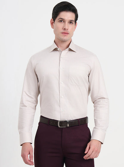 Beige Checked Slim Fit Formal Shirt | JadeBlue Super Luxe