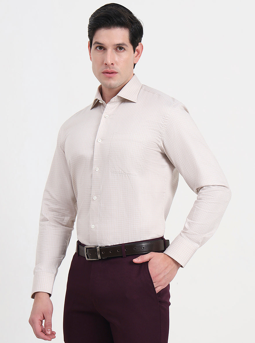 Beige Checked Slim Fit Formal Shirt | JadeBlue Super Luxe