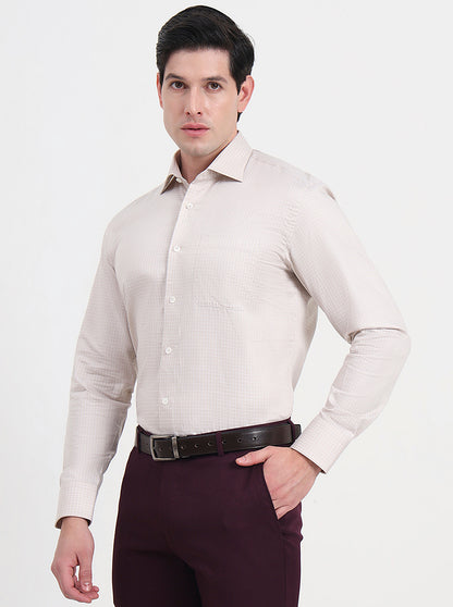 Beige Checked Slim Fit Formal Shirt | JadeBlue Super Luxe