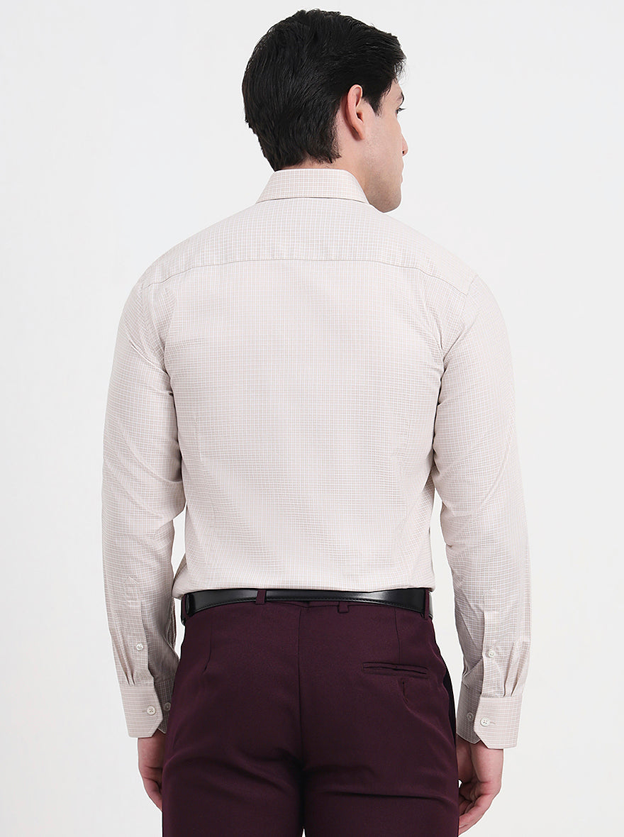 Beige Checked Slim Fit Formal Shirt | JadeBlue Super Luxe