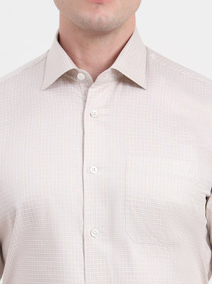 Beige Checked Slim Fit Formal Shirt | JadeBlue Super Luxe