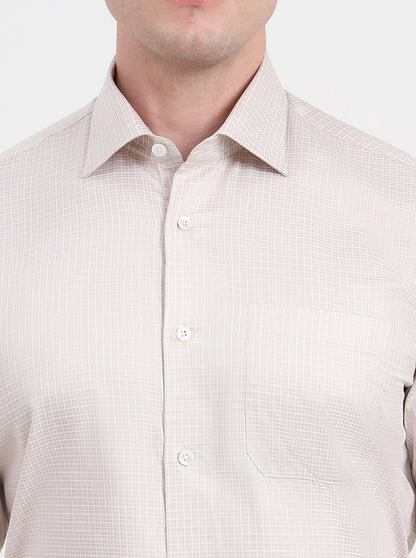 Beige Checked Slim Fit Formal Shirt | JadeBlue Super Luxe