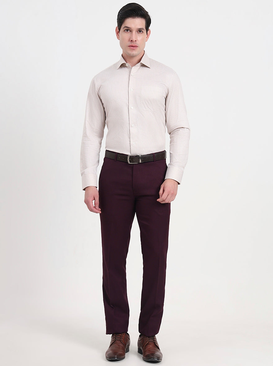 Beige Checked Slim Fit Formal Shirt | JadeBlue Super Luxe