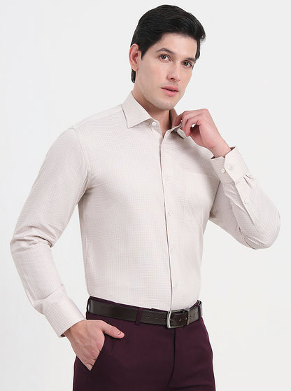 Beige Checked Slim Fit Formal Shirt | JadeBlue Super Luxe