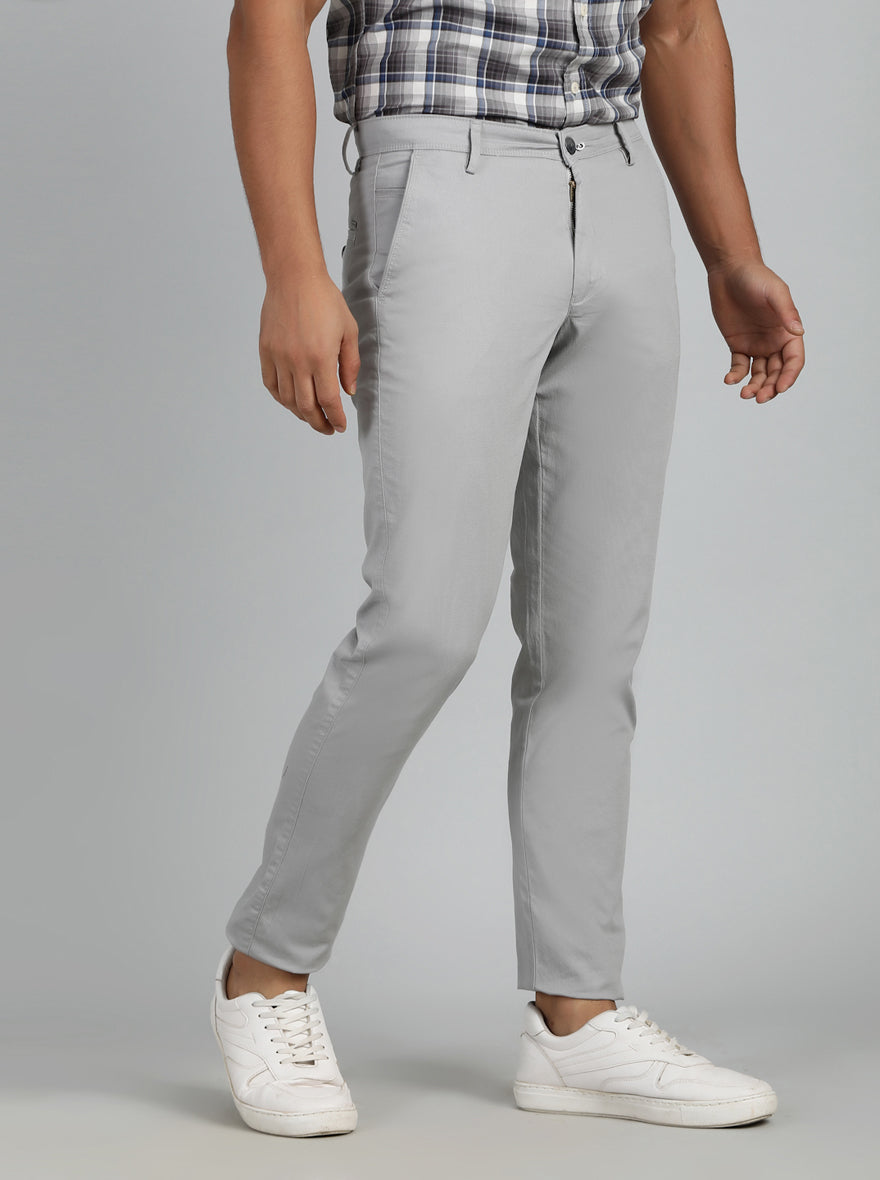 Light Grey Dobby Neo Fit Casual Trouser | Greenfibre