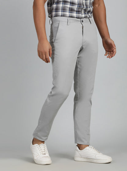 Light Grey Dobby Neo Fit Casual Trouser | Greenfibre