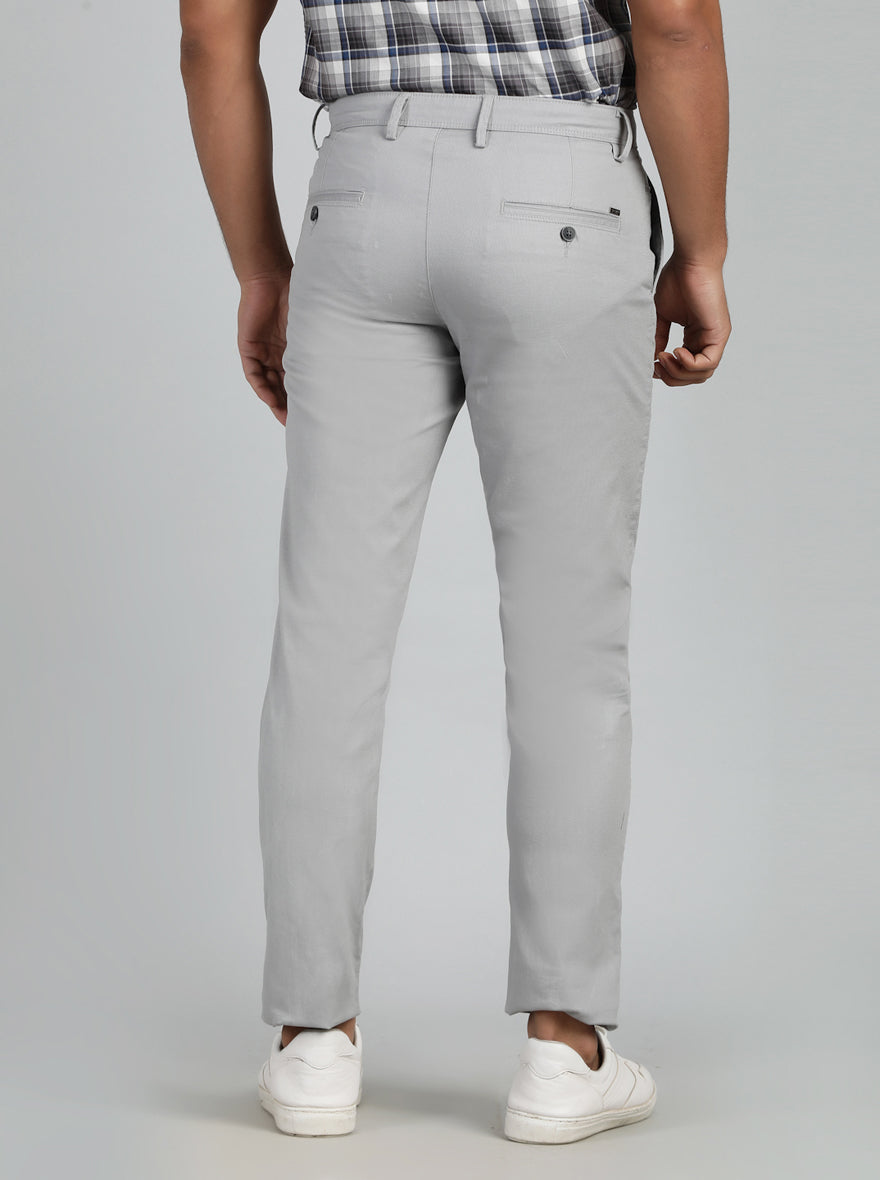 Light Grey Dobby Neo Fit Casual Trouser | Greenfibre