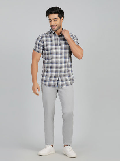 Light Grey Dobby Neo Fit Casual Trouser | Greenfibre