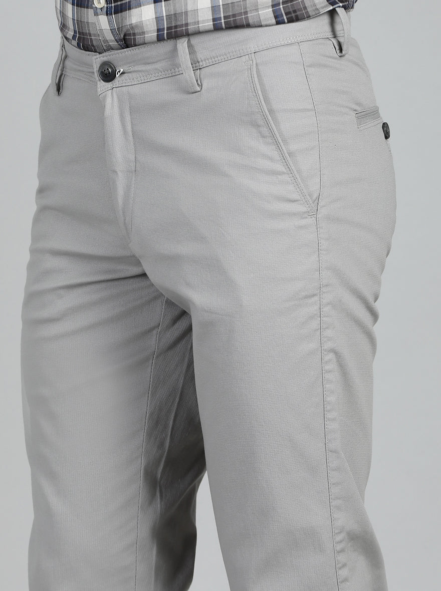Light Grey Dobby Neo Fit Casual Trouser | Greenfibre
