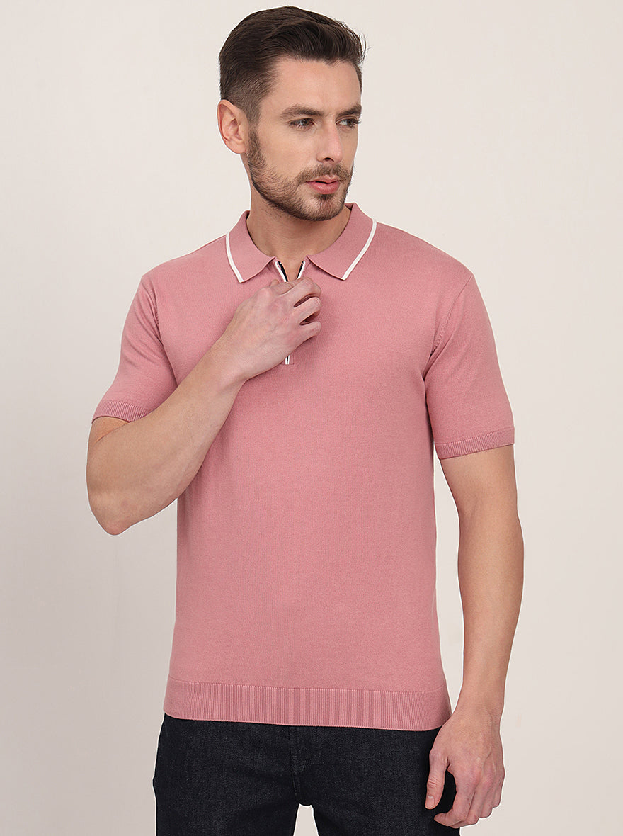 Mauve Solid Slim Fit Polo T-Shirt | JadeBlue